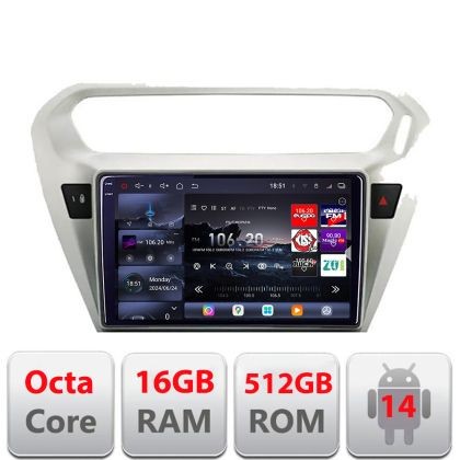Navigatie Peugeot 301 2012-2020 Citroen C-Elisee Edotec Kit-301 8 core QLED 2K 16+512 360 Android Waze USB Navigatie Internet Youtube Radio CarStore T