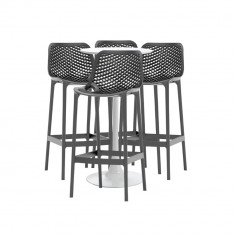 RAKI Set masa si scaune de bar, 5 piese, masa alba 60x101cm cu 4 scaune London Air gri 52x44x105cm foto