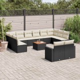 Cumpara ieftin Set mobilier de grădină cu perne, 13 piese, negru, poliratan