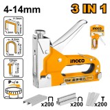 Capsator lemn tapiterie 3 in 1 cu 200 capse, 4-14 mm, pentru lucrari de tapiterie si fixare - Ingco HSG1405