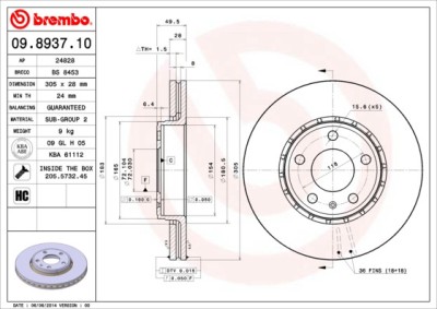 BREMBO 09.8937.11 PRIME LINE - UV Coated Disc frana foto