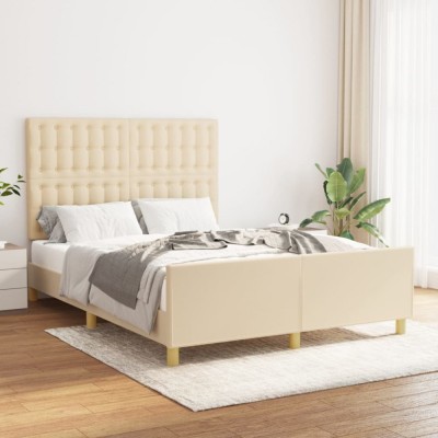 vidaXL Cadru de pat fără saltea, crem, 140x190 cm, textil 3125378 foto
