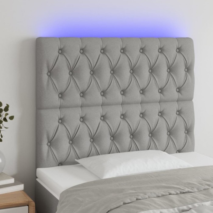 vidaXL Tăblie de pat cu LED, gri deschis, 90x7x118/128 cm, textil 3122742