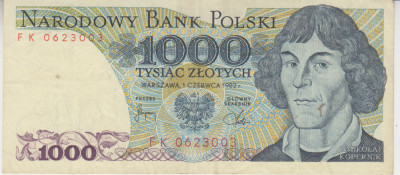 M1 - Bancnota foarte veche - Polonia - 1000 zloti - 1982 foto
