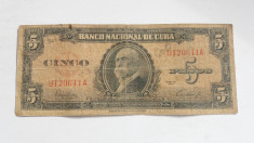 200. Bancnota Cuba 5 pesos 1949 foto