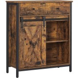 VASAGLE Comoda pentru living sau bucatarie, cu 2 sertare si usa glisanta, rafturi reglabile, stil rustic, 30x70x80cm, maro si negru Household NewTrend