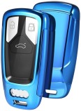 Husa cheie Audi SmartKey albastra din TPU+PC, compatibila 3/4 butoane