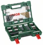 Set 91 accesorii Bosch V-Line, surubelnita, bara magnetica, biti, zencuitor, suport magnetic, chei tubulare, burghie