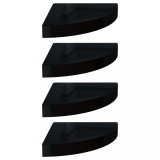 Rafturi de colt, 4 buc., negru extralucios, 25x25x3,8 cm, MDF