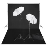 Kit studio foto, fundal negru, 600 x 300 &amp; lumini GartenMobel Dekor, vidaXL