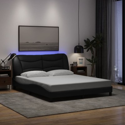 vidaXL Cadru de pat cu LED fără saltea Hvar Negru 160x200 cm Material 3213713 foto