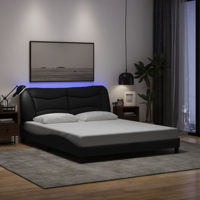 vidaXL Cadru de pat cu LED fără saltea Hvar Negru 160x200 cm Material 3213713
