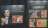 Centrafricana 2013 - Picturi de Henri de Toulouse-Lautrec, Bloc+Colita, MNH
