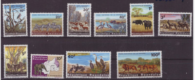 199-RUANDA-1965-ANIMALE DIN AFRICA Serie de 10 timbre ** parcul de la KAGERA MNH foto