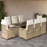 Set masa gradina 9 piese vidaXL, poliratan bej, cu perne, reglabil, 190x80x74 cm