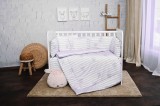 Set lenjerie de pat Loreli, cu 7 piese din bumbac ranforce, Lily, Grey Striped, Lorelli