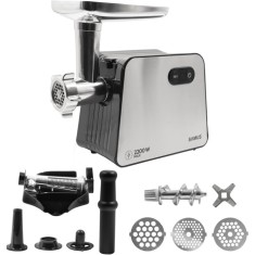 Masina de tocat carne Samus SMT2200X, 2200 W, Cu&Aring;&pound;it din inox, 1 viteza + revers, 3 site din o&Egrave;el, Accesoriu rosii, Accesoriu pentru c&Atilde;&cent;rna&Aring;&pound;i, Negru
