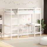 VidaXL Cadru pat supraetajat cu birou, alb, 90x190 cm, lemn masiv pin
