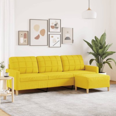 vidaXL Canapea cu 3 locuri și taburet, galben deschis, 210 cm, textil 3278254 foto