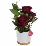 Trandafiri Artificiali in Ghiveci Ceramic Wei 10x30cm A13043 DNC55487 Rosu
