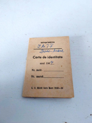Carte de Identitate Intreprinderea I.M.T.F Baia Mare, 1964, 7.5x5cm foto