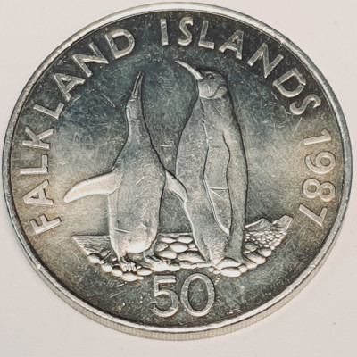 3310 Falkland 50 pence 1987 Elizabeth II (WWF) King Penguins km 25 foto