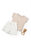 Cumpara ieftin Set tricou maro cu pantaloni scurti TeddyBear, 100% bumbac organic, BabyCosy (Marime: 3-6 Luni)