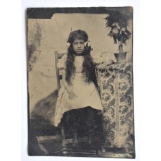 Ferotip rom&acirc;nesc Ferotipie Tintype fotografie pe tablă - Copilă țigancă - sf&acirc;rșit de secol XIX