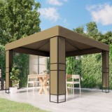 Pavilion Gradina vidaXL Gri Taupe 3x3 m Acoperis Dublu Otel Poliester Rezistent Apa Foisor Exterior
