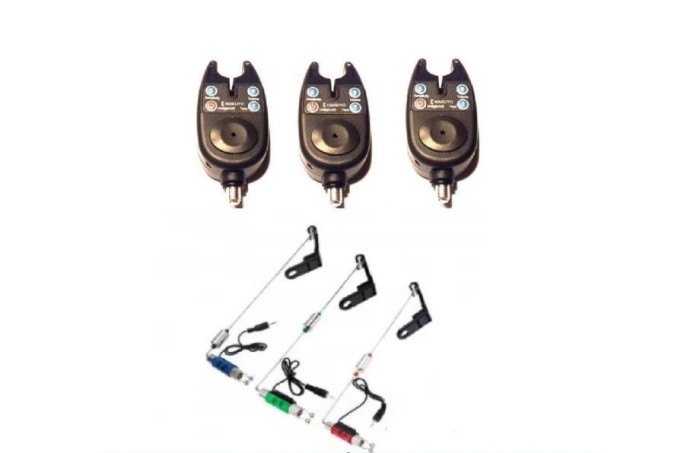 Set 3 Avertizori / Senzori hakuyo pescuit TLI - 01cu baterii incluse Si 3 Swingeri Luminosi cu led