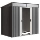 Outsunny Magazie 6,5 x 4 FT din metal galvanizat cu fundatie pentru gradina, Depozit cu incuietoare pentru unelte, Gri