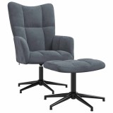 vidaXL Scaun de relaxare cu taburet, gri &icirc;nchis, catifea