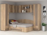 Dormitor Tineret Colt S Sonoma-Trufe, 4 Piese, Dulap 4 Usi, Pat inclus, 187x51x200 cm