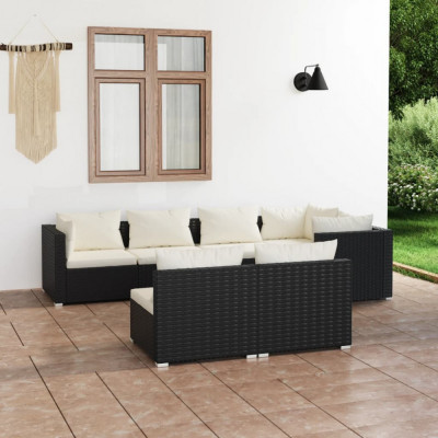 Set mobilier de gradina cu perne, 7 piese, negru, poliratan GartenMobel Dekor foto