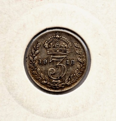Marea Britanie 3 Penve 1918 moneda din argint km # 813 George V foto