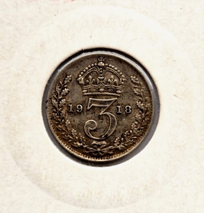 Marea Britanie 3 Penve 1918 moneda din argint km # 813 George V