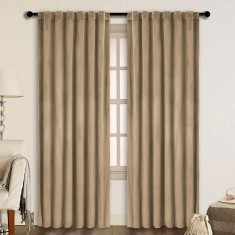 Draperie din catifea cu rejansa transparenta cu ate pentru galerie, Madison, 150x240 cm, densitate 700 g/ml, Latte, 1 buc