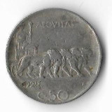 Moneda 50 centesimi 1920 - Italia, muchie zimtata, Europa