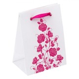 Pungă Cadou Kraft, Model Flori, Fucsia, 6x4x8cm