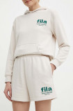 Fila pantaloni scurti Linyi femei, culoarea bej, cu imprimeu, high waist, FAW0763