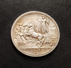 Moneda de 2 lire 1914 Italia, argint, Vittorio Emanuele III foto