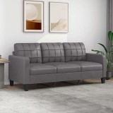 VidaXL Canapea cu 3 locuri, gri, 180 cm, piele ecologică