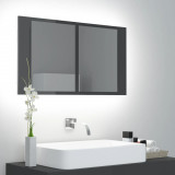 Dulap de baie cu oglinda si LED, gri extralucios 80x12x45 acril GartenMobel Dekor, vidaXL
