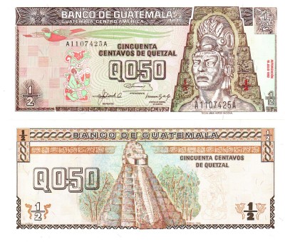 Guatemala 0,5 Quetzal 1992 P-72b UNC Tecun Uman foto
