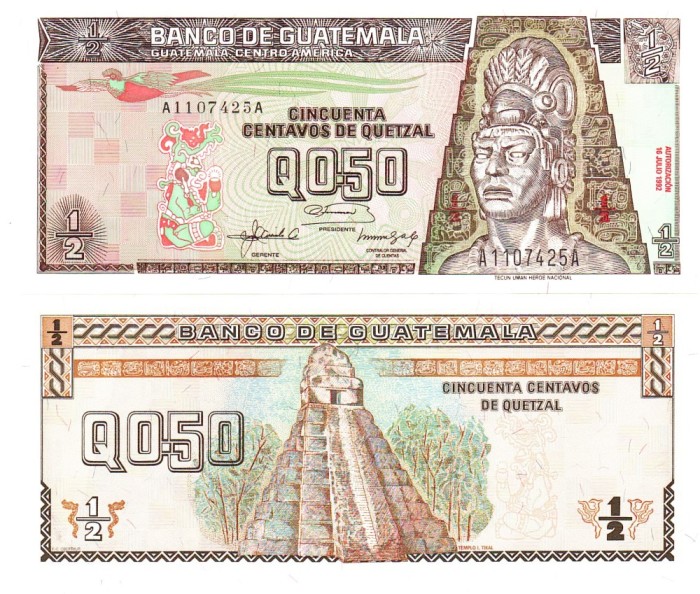 Guatemala 0,5 Quetzal 1992 P-72b UNC Tecun Uman