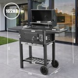 Cumpara ieftin Gratar cu carbuni pentru exterior Zilan ZLN3584, Termometru incorporat, Tava de crabuni reglabila, Colector cenusa detasabil, Mobilitate pe roti