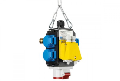 Distribuitor de energie suspendat 1 priza trifazica 400V 5 poli 16A IP44 si cu 4 prize monofazice schuko 16A IP44 cu conexiune la aer comprimat si con foto