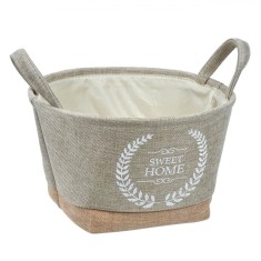 Coș pentru Rufe, Model &quot;Sweet Home&quot;, Poliester, Culoare Bej, Dimensiuni 30x20 cm, Cu M&acirc;nere