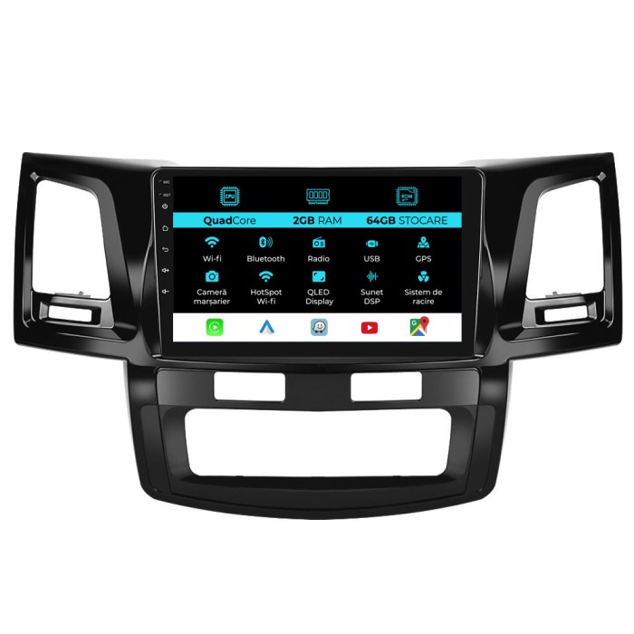 Navigatie Dedicata Toyota Hilux VII (2004 - 2015), 9Inch, 2Gb Ram, 64Gb Stocare, Carplay