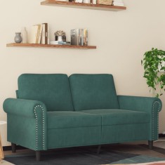 vidaXL Canapea cu 2 locuri, verde &icirc;nchis, 120 cm, catifea